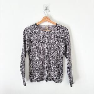 Vertical Design 2-Ply Cashmere Animal Print Crew Pullover Sweater S